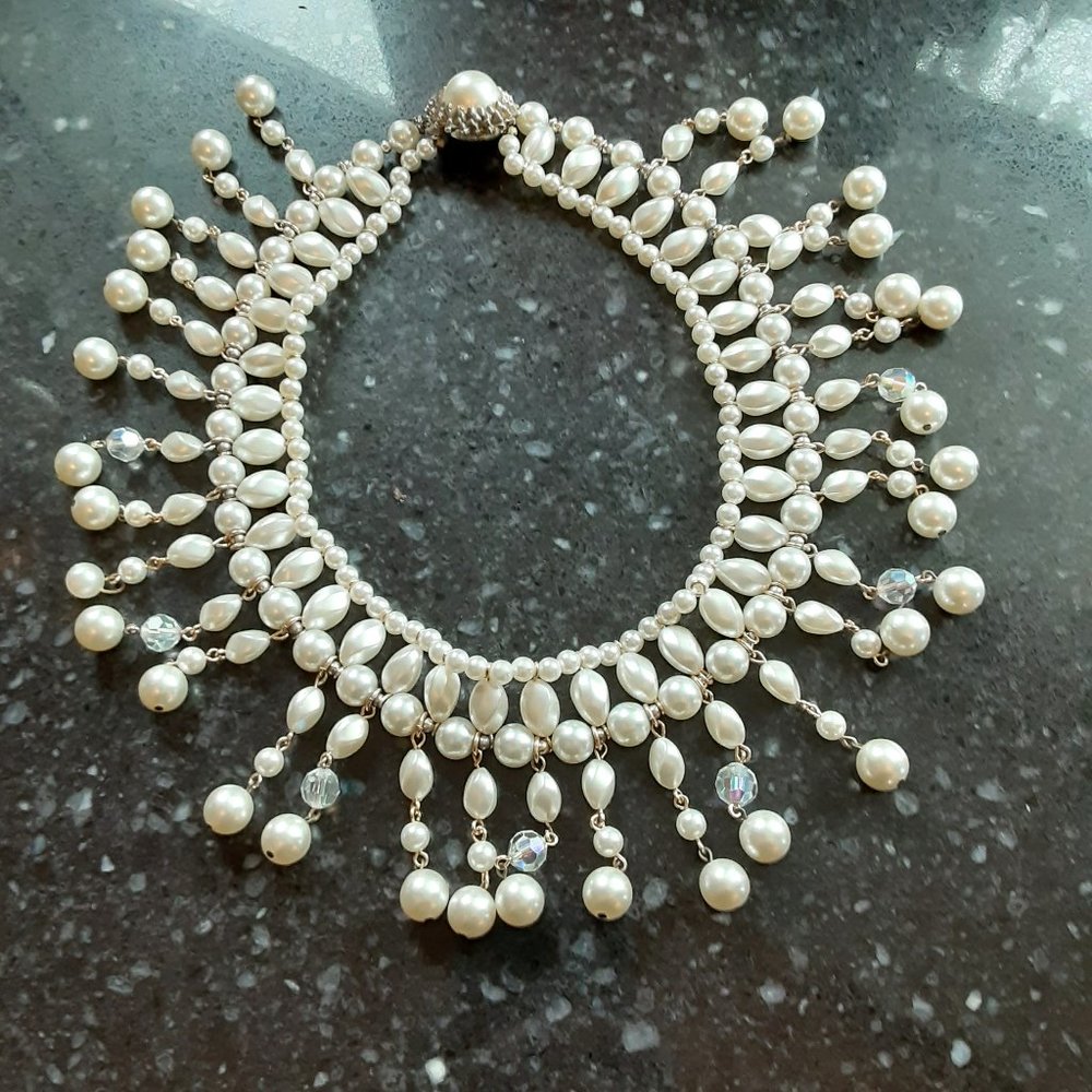 Vintage Necklace - Costume Pearl and Crystal Beads